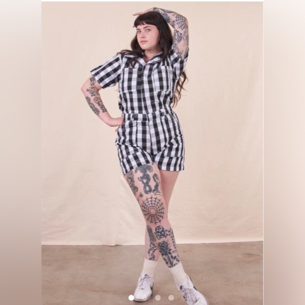 Big Bud Press Black and White Gingham Jumpsuit Romper Medium EUC